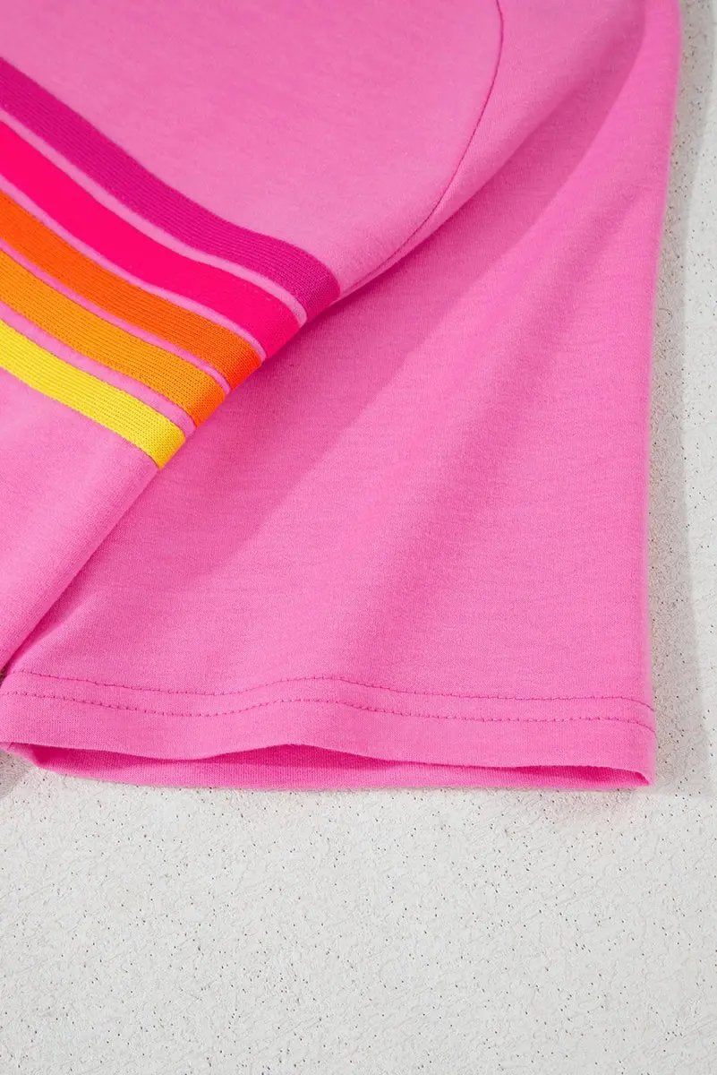 Bonbon Striped Patch Front Casual Tee for Women Styles - Love Salve